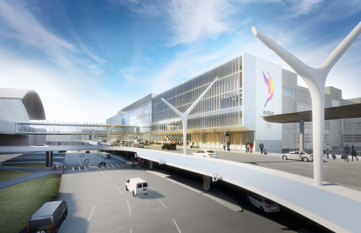 洛杉矶国际机场的高架铁路向前推进，为三个车站提供资金(洛杉矶世界机场提供)