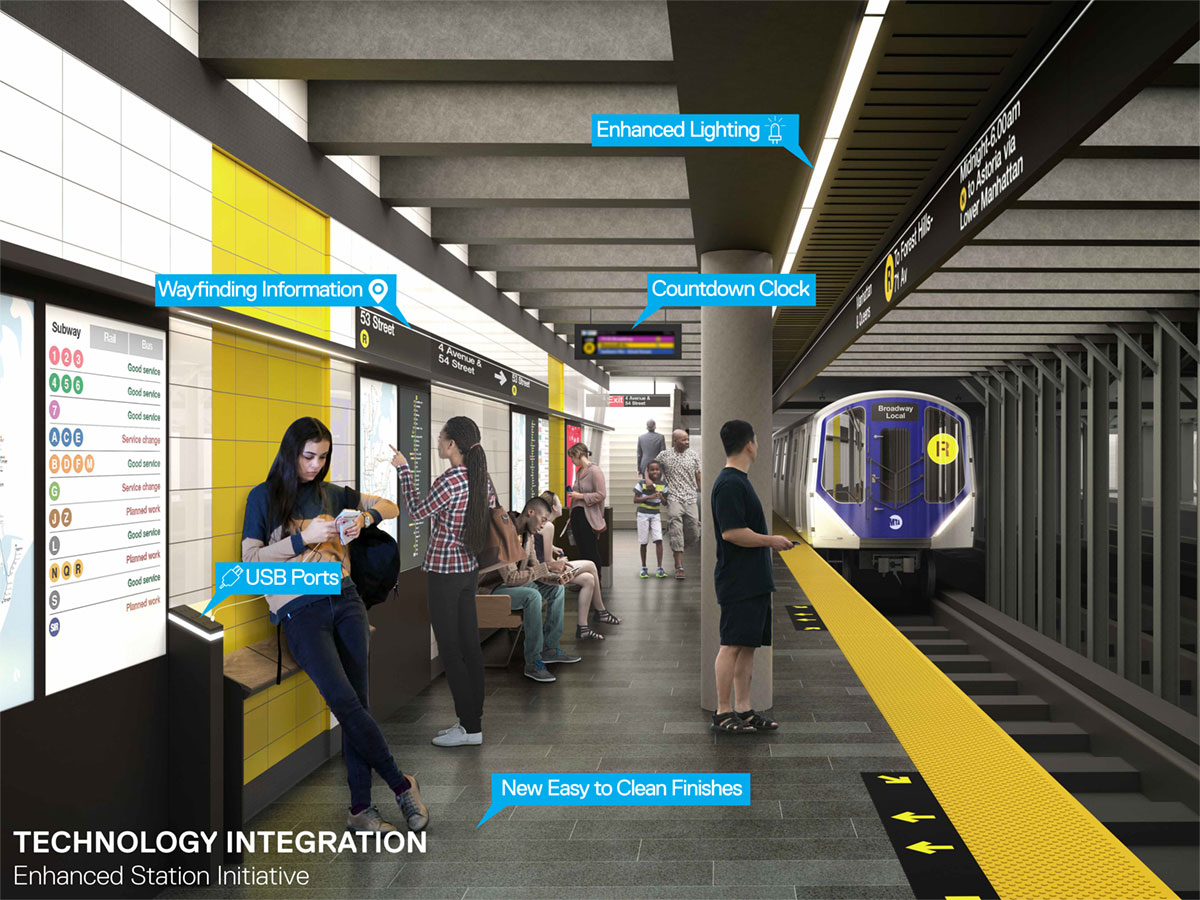 在“改善车站计划”下的新地铁月台效果图。(由MTA提供)