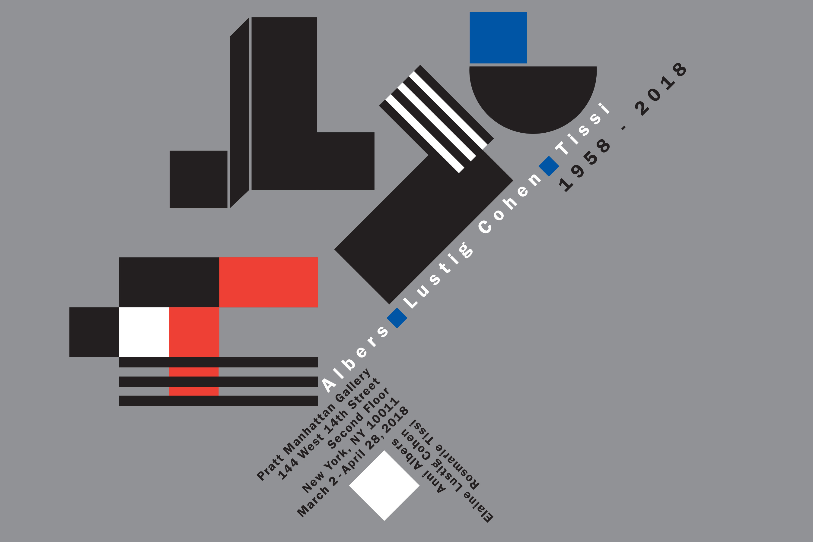罗斯玛丽·蒂西，2018，阿尔伯斯，拉斯蒂格，科恩的海报设计，1958-2018，由普拉特研究所委托。(图片来自普拉特研究所)