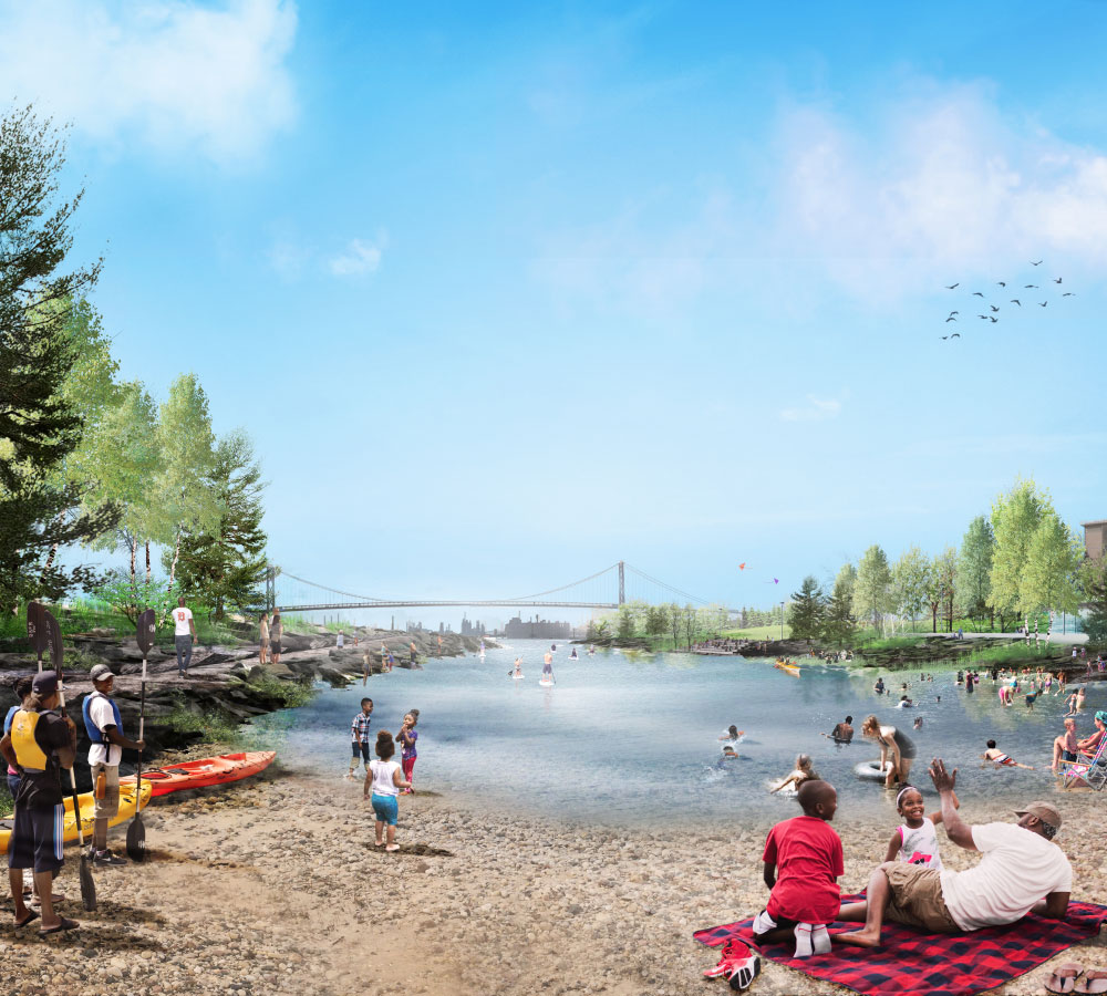 A carved-out cove along the riverfront in the summer. (Courtesy Michael Van Valkenburgh Associates)