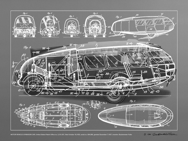 巴克敏斯特富勒的机动车辆- Dymaxion汽车从1981年。(Edward Cella Art & Architecture提供)