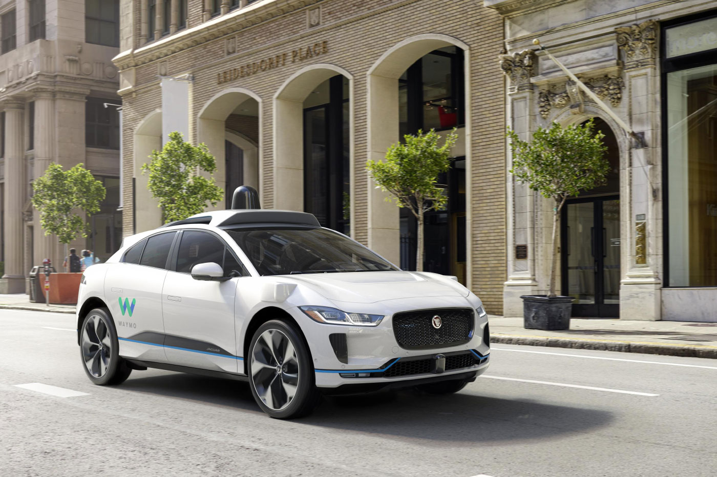 Waymo的自动驾驶电动SUV的Jaguar I-Pace的渲染。