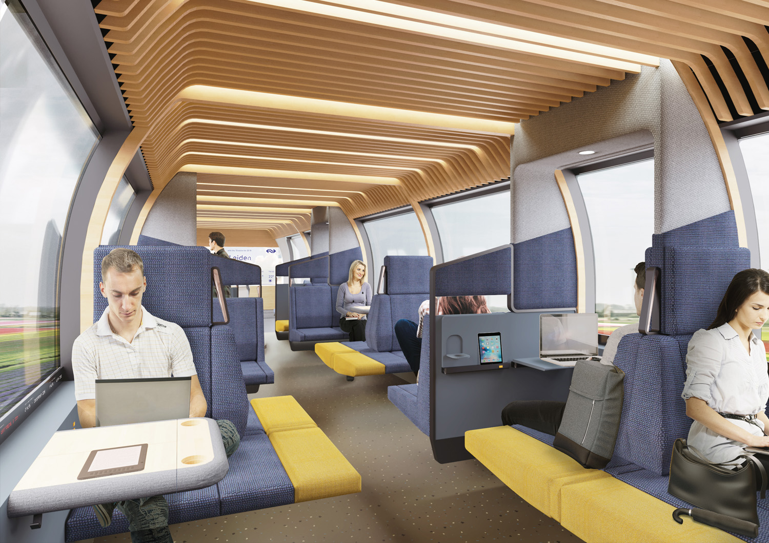 荷兰国家铁路公司列车概念图，由Mecanoo和Gispen设计