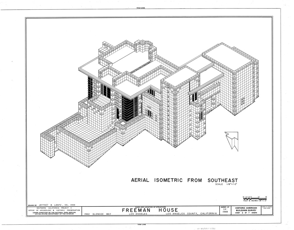 塞缪尔·弗里曼住宅的轴测图