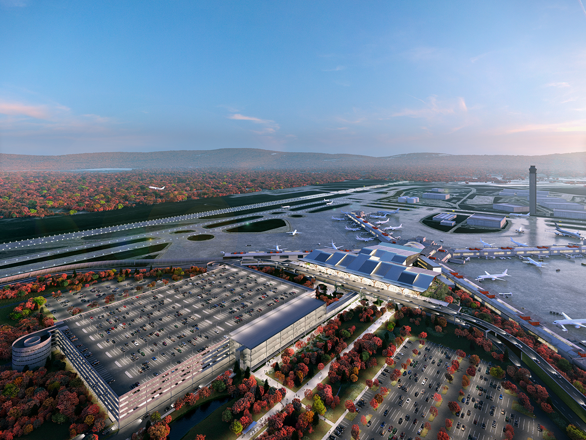 即将到来的匹兹堡国际机场航站楼的空中渲染