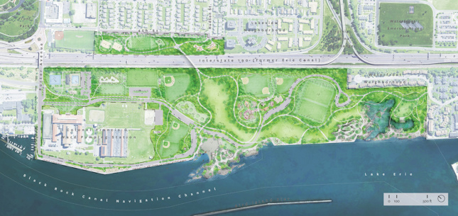 Aerial view of park masterplan (Courtesy MVVA)