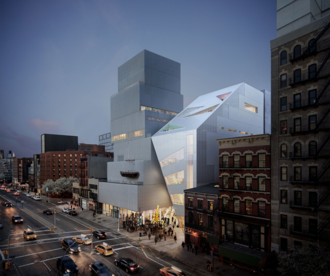 渲染一个三角形，光滑的建筑倚靠在新博物馆
