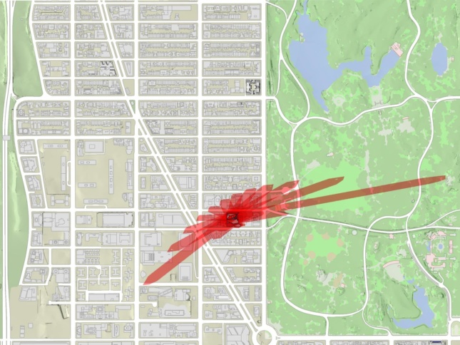 一份上西区的影子研究，显示一座塔将影子投射到中央公园