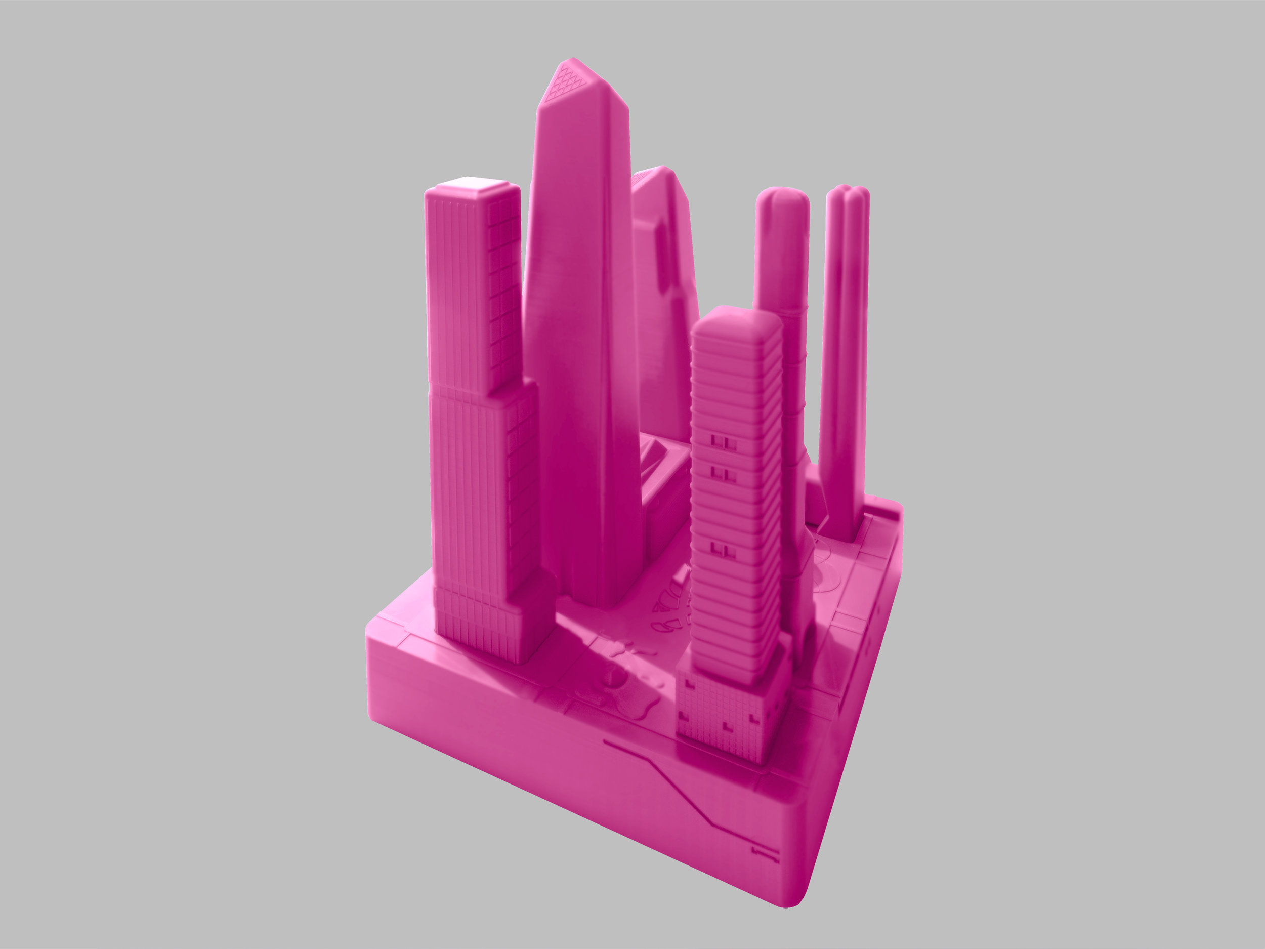 在哈德逊广场的模型中，一组粉色的性玩具形状像塔