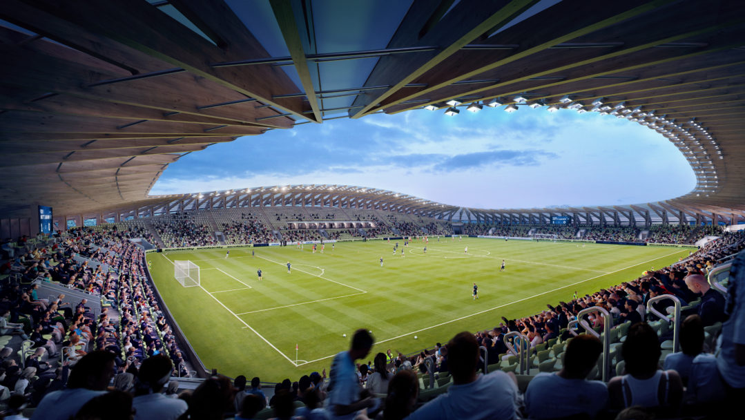 由ZHA设计的全木结构足球场效果图
