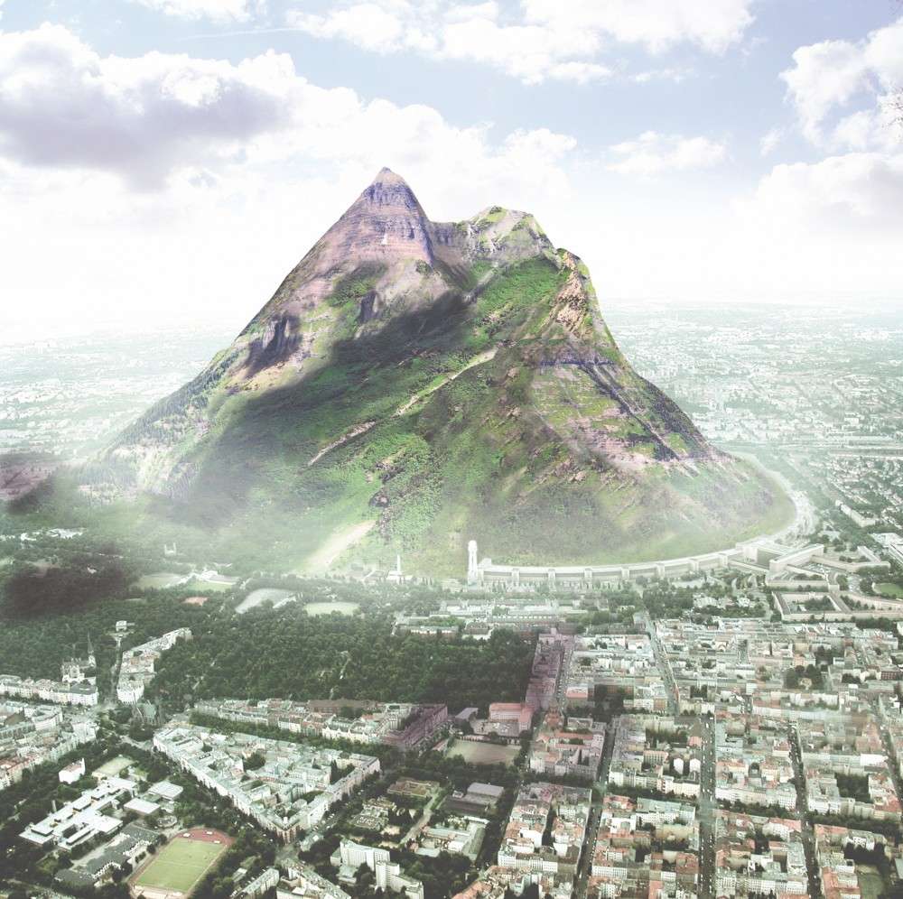 一座大山从柏林升起的渲染图。