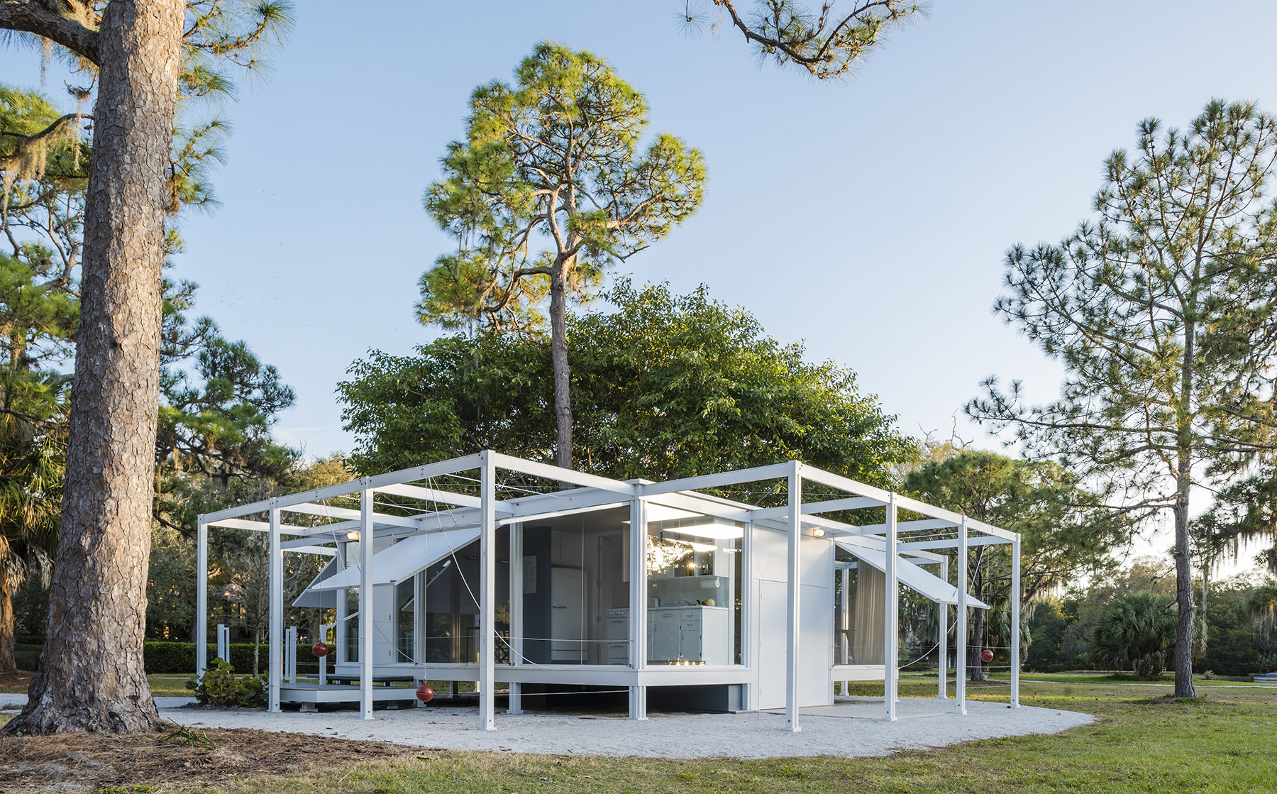 A photo of the Walker Guest House, an open-frame home with operable walls