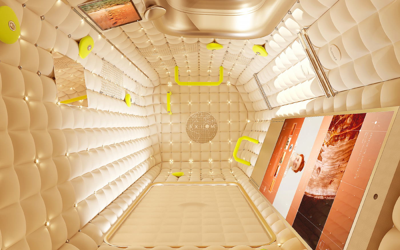为Axiom设计的太空站太空舱的内部渲染图