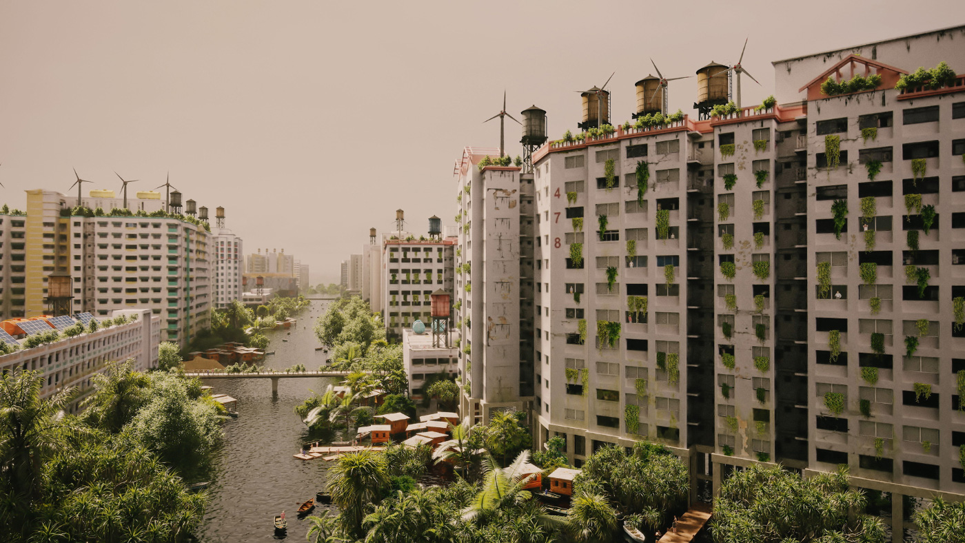 新加坡一座肮脏的公寓大楼的外观效果图