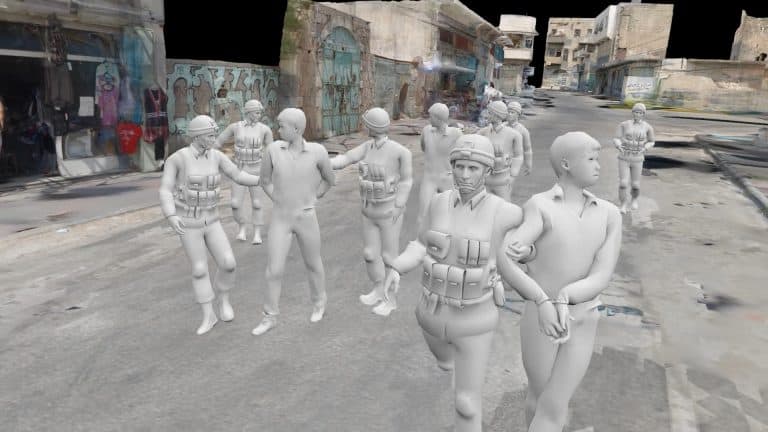 警察护送人们的虚拟现实图像