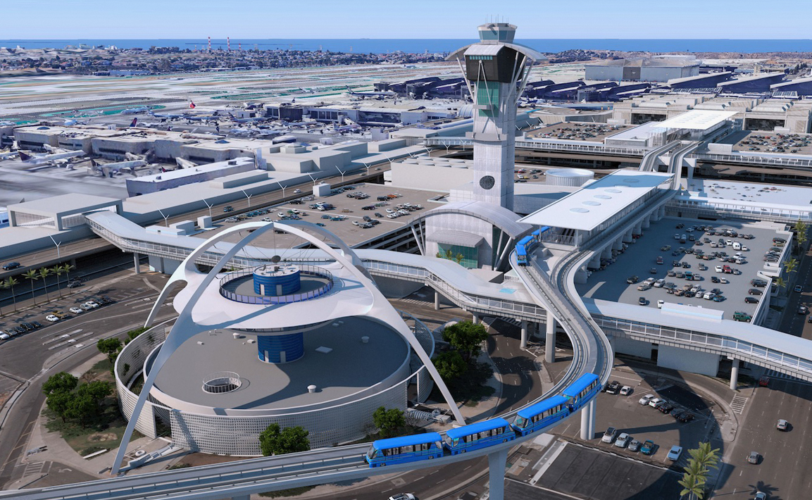 洛杉矶国际机场的航拍图，在TECH+上展示