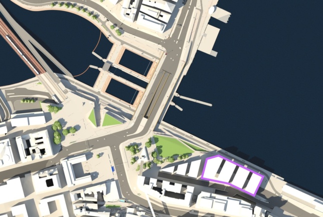 这幅图展示了诺贝尔中心未来的位置，显示了河边社区的地图