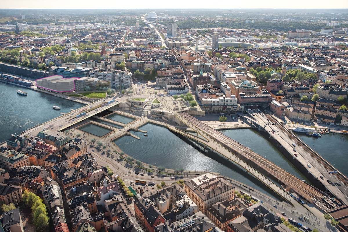 这是斯德哥尔摩重新开发的Slussen区的俯视图