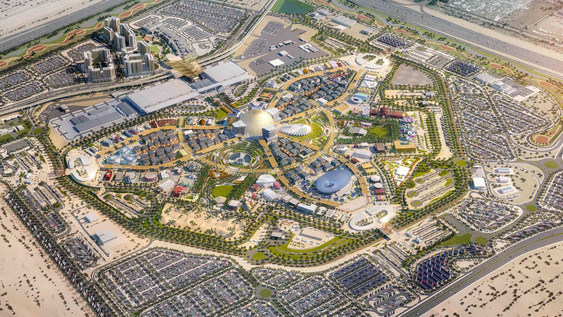 2020年迪拜世博会展场的空中渲染图