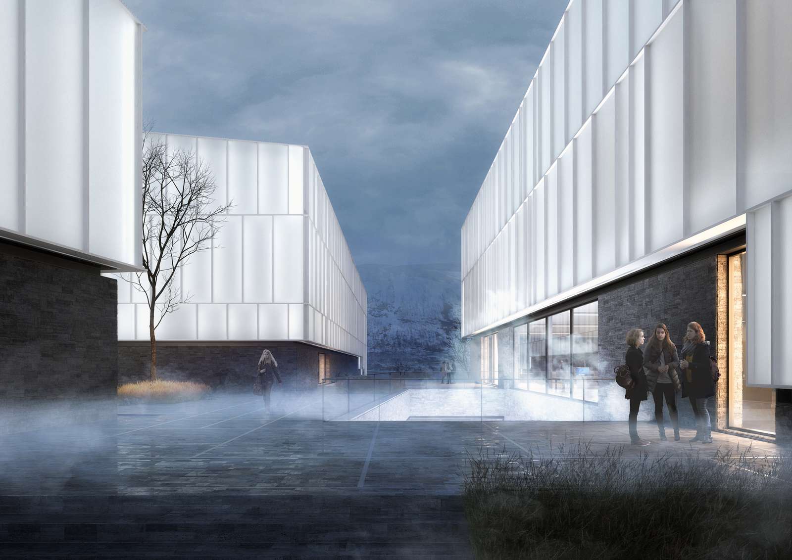 挪威的一个博物馆的插图，新的北极博物馆，发光的白色卷
