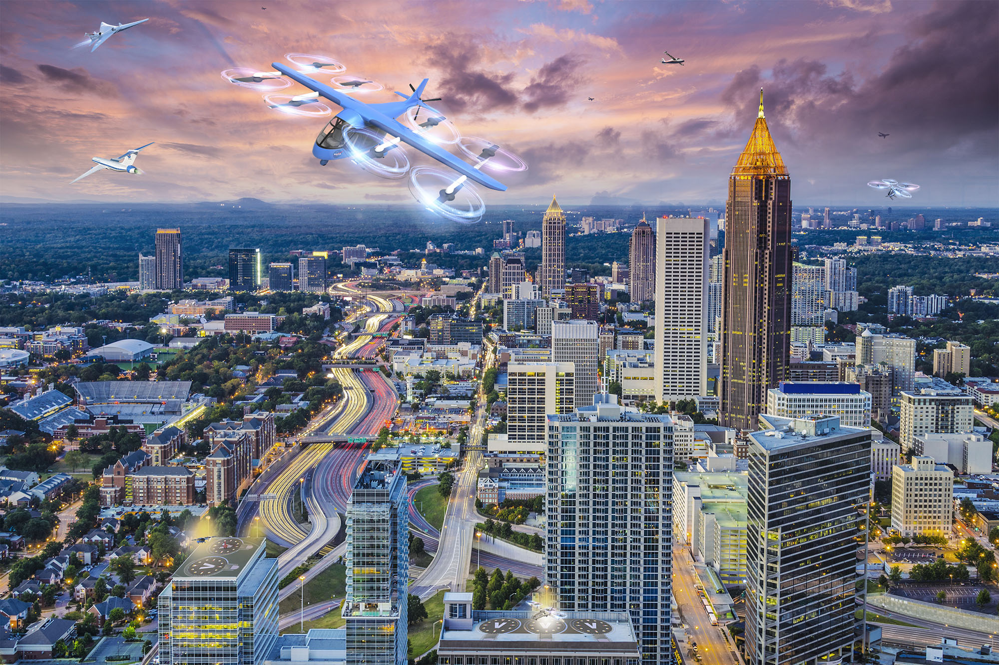 无人机和飞行汽车在亚特兰大市中心嗡嗡作响，这是美国宇航局推测项目的一部分