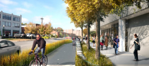 肯塔基州列克星敦的未来自行车/步行道的渲染图，一个重新构想的公民公地城市