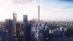 多伦多天际线与赫尔佐格和德梅隆设计的超高层建筑的插图视图