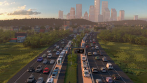 自动驾驶车辆在高速公路之间的走廊的渲染