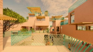 非洲用塑料建造的住房社区的插图