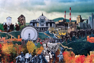 一个节日的秋季景观拼贴画，作为贝鲁特建筑师的一部分出售