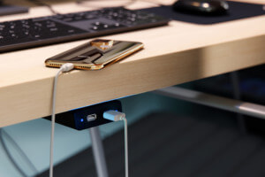 An integrated desk charger from Mockett