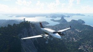 飞行模拟器2020的截图，显示一架飞机飞过巴西的山脉