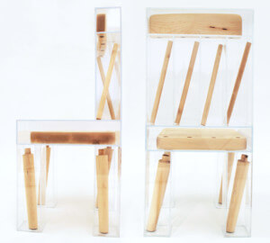 用透明树脂包裹的木椅，由joyce lin设计