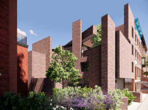 exterior of a modern brick townhouse in brooklyn