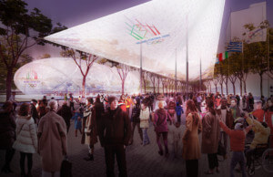 罗马公园内的米兰2026年冬季奥运会半透明覆盖物的渲染