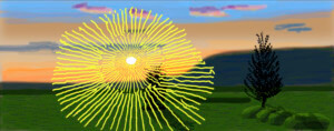 大卫·霍克尼(David hockney)的一幅日出和宁静风景的彩色画作