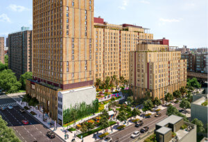 布朗克斯的一个大型住宅综合体，住宅绿色新政项目的一个例子