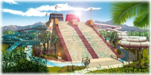 渲染一个巨大的金字塔覆盖的水滑梯，类似于圣殿市长