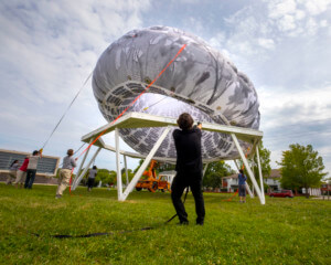 installing a massive, inflatable pavilion