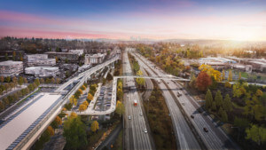 效果图:横跨繁忙的西雅图高速公路的人行天桥
