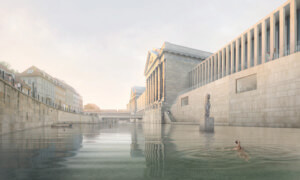 一条两边都有建筑的运河，呈现在2021年的乌托邦时间