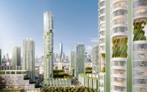 城市红杉提议，一个覆盖着绿色生物反应器和树木的塔