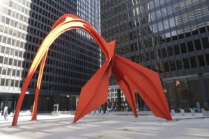 联邦办公大楼外的一个巨大的红色现代雕塑