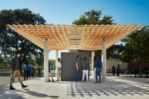 Tsz Yan Ng设计的木质亭子，带有交叉孵化的木质顶篷