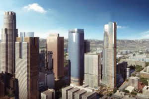 渲染显示在洛杉矶市中心的两座新的摩天大楼
