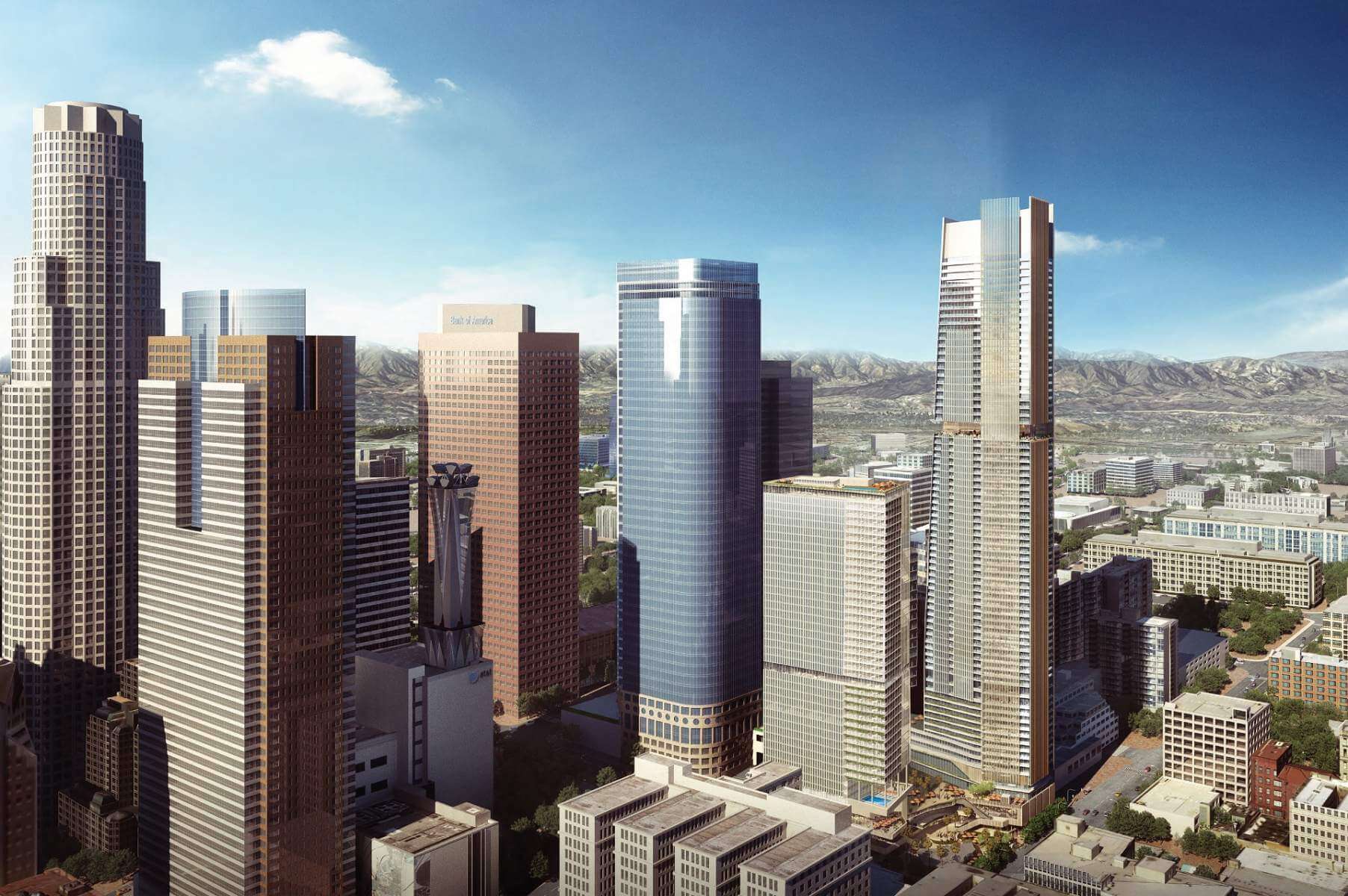洛杉矶市中心两座新的摩天大楼的效果图