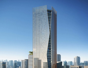 the top of a supertall tower emerging from the miami skyline