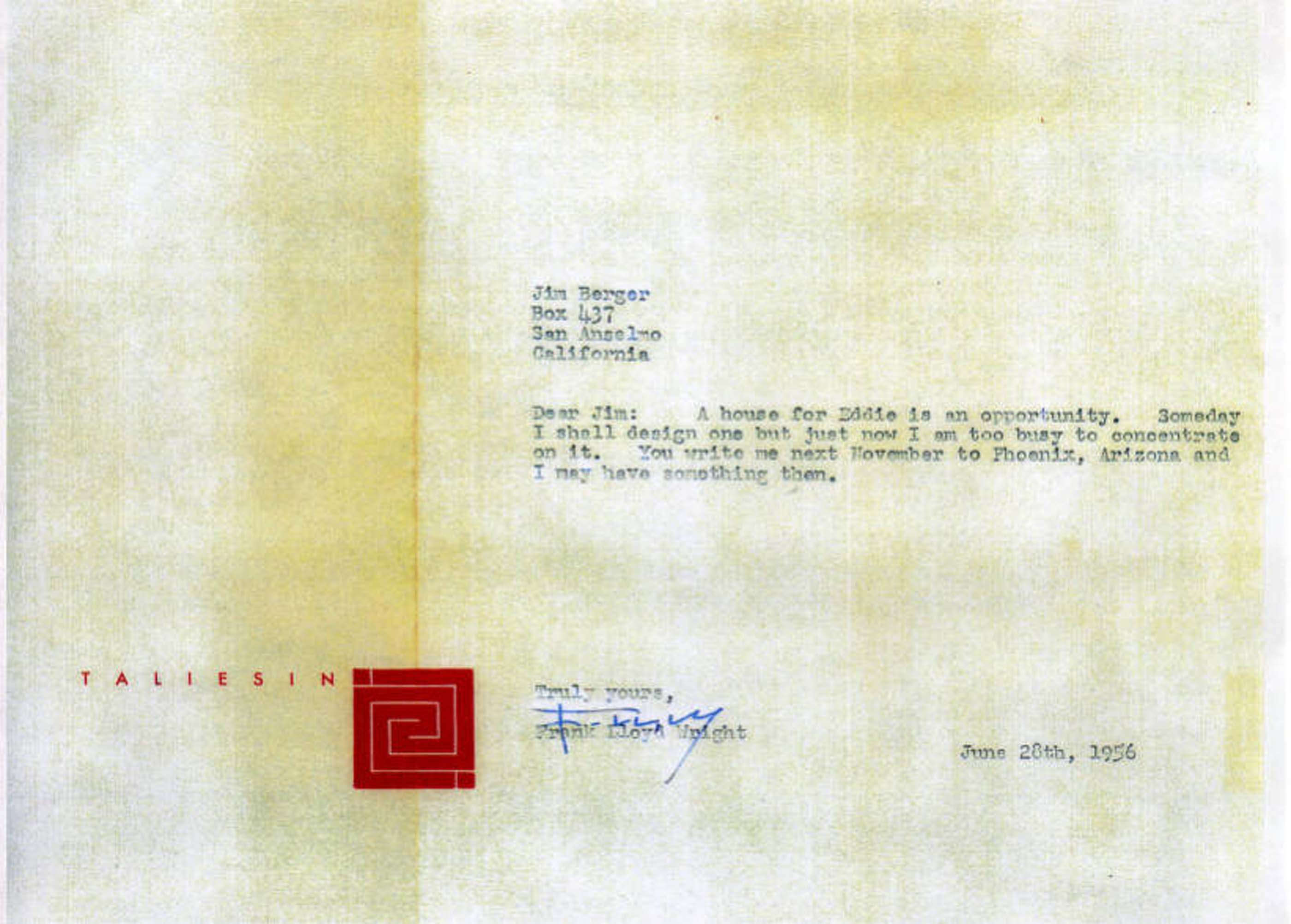 弗兰克·劳埃德·赖特写给吉姆·伯杰的信