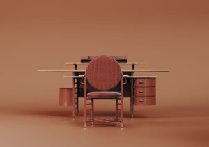 Desk and chair design from the The Frank Lloyd Wright Racine Collection by Steelcase