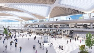 rendering of a massive train hall